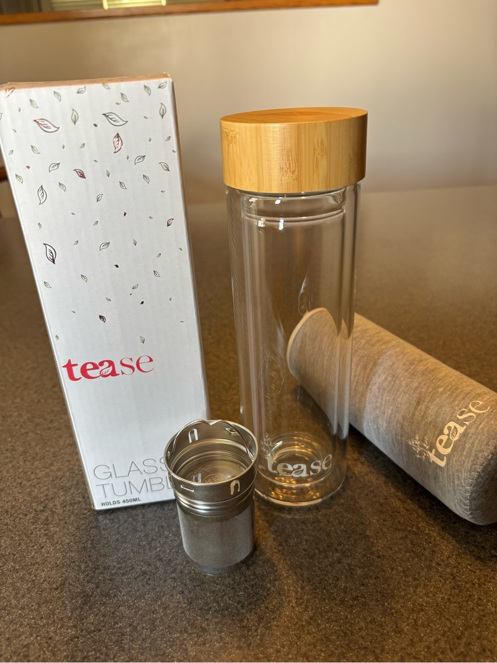 tease Glass Tumbler with Bamboo Lid - Clear